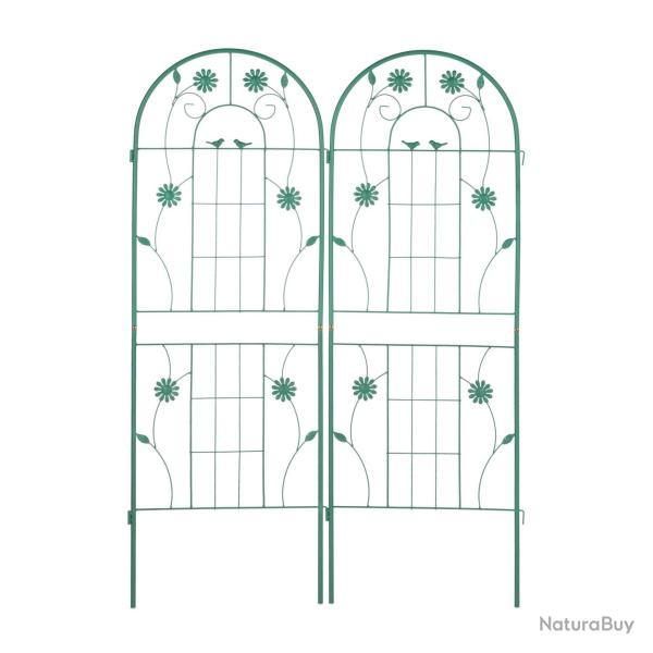 Lot de 2 tuteurs � tomates design d�coratif jardin 150 x 30 x 30 cm en m�tal vert 13_0012023
