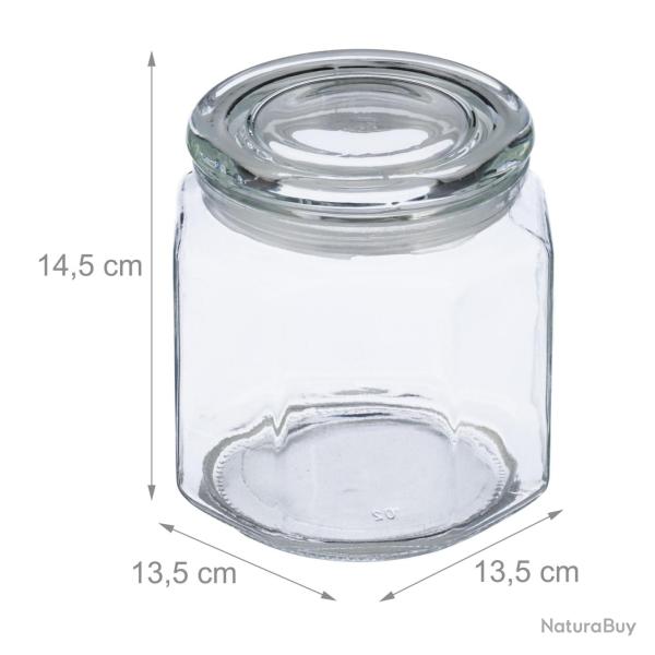 Lot de 6 bocaux octogonaux de conservation cuisine 1300 ml rangement ordonn� finition transparente