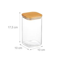 Lot de 3 bocaux carr&eacute;s de conservation cuisine 12 x 12 x 15 cm &eacute;tanches design naturel en verre tra