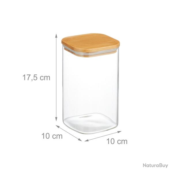 Lot de 3 bocaux carr�s de conservation cuisine 12 x 12 x 15 cm �tanches design naturel en verre tra