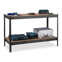 Banc de travail atelier garage 120 x 60 x 90 cm r&eacute;glable 2 niveaux rangement pratique en acier gris