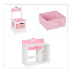 Bureau et chaise enfants pour chambre 70 x 50 x 70 cm avec rangements motif cygne en MDF blanc 13_0