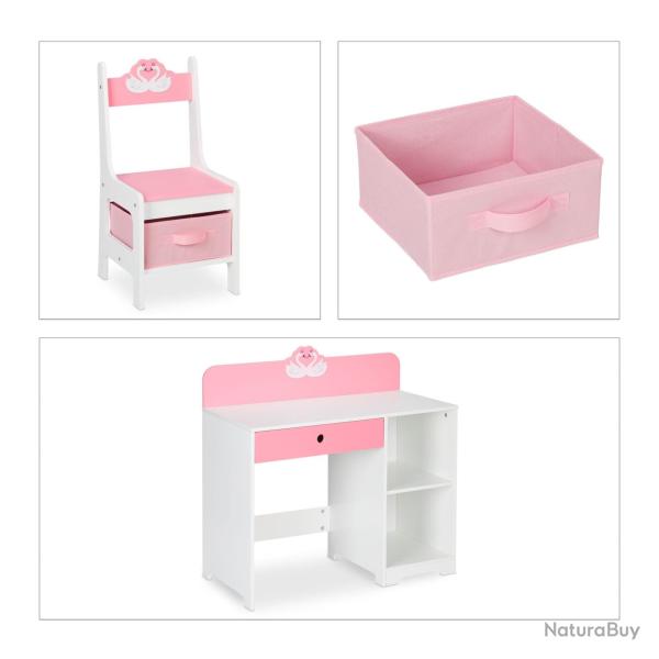 Bureau et chaise enfants pour chambre 70 x 50 x 70 cm avec rangements motif cygne en MDF blanc 13_0