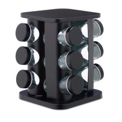 Tourniquet &agrave; &eacute;pices moderne cuisine rangement 12 pots 360&deg; pratique en acier inoxydable noir 13_001