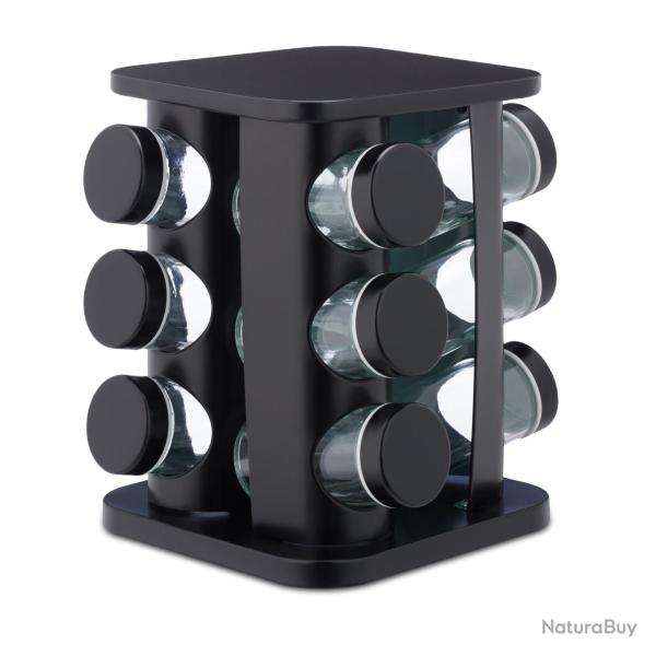 Tourniquet � �pices moderne cuisine rangement 12 pots 360� pratique en acier inoxydable noir 13_001