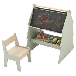 Chevalet d'art 2 en 1 avec tabouret 68 x 60 x 80 cm renforc&eacute; s&eacute;curit&eacute; ambiance cr&eacute;ative en bois ver