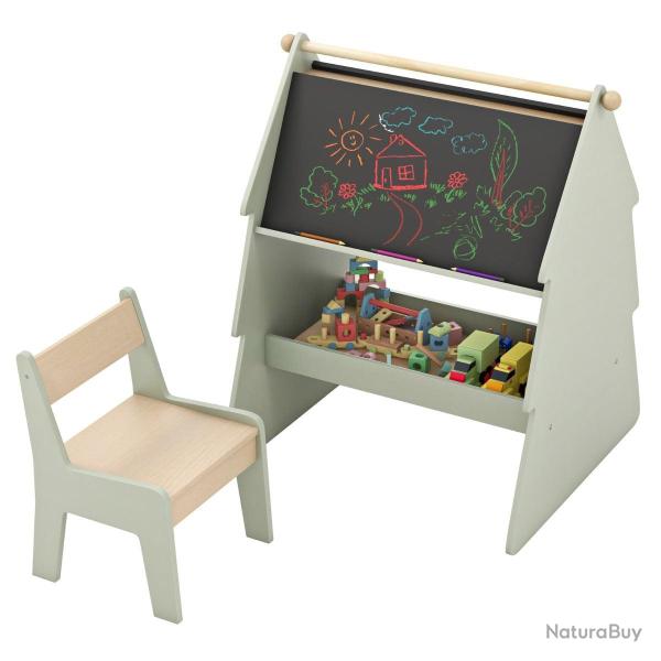 Chevalet d'art 2 en 1 avec tabouret 68 x 60 x 80 cm renforc� s�curit� ambiance cr�ative en bois ver