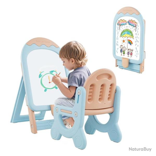 Chevalet d'art avec chaise r�glable 53 x 42 x 73-86 cm pour dessin pratique et cr�atif en HDPE bleu