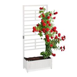 Jardini&egrave;re avec brise-vue treillis 90 x 40 x 40 cm pour plantes grimpantes style moderne en bois bl