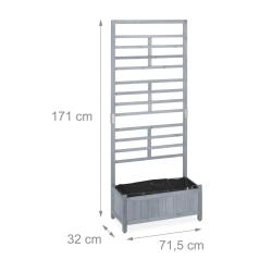 Jardini&egrave;re avec treillis brise-vue ext&eacute;rieur balcon terrasse 80 x 30 x 150 cm en bois lasur&eacute; gris 1