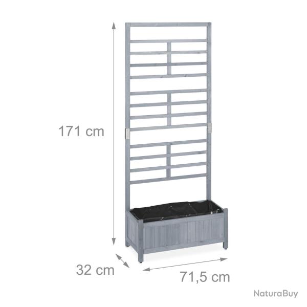 Jardini�re avec treillis brise-vue ext�rieur balcon terrasse 80 x 30 x 150 cm en bois lasur� gris 1