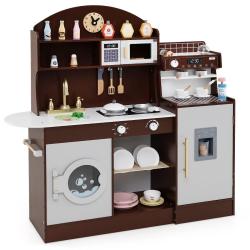 Lot de cuisine en bois pour enfants 106 x 30 x 105 cm avec machine &agrave; caf&eacute; et rangement organis&eacute; des