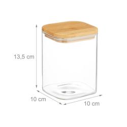 Lot de 3 bocaux carr&eacute;s de conservation cuisine 12 x 12 x 15 cm &eacute;tanches design naturel en verre tra