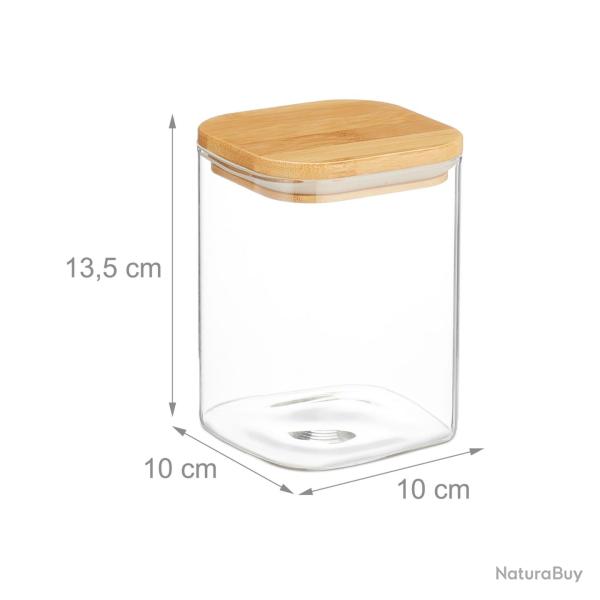 Lot de 3 bocaux carr�s de conservation cuisine 12 x 12 x 15 cm �tanches design naturel en verre tra