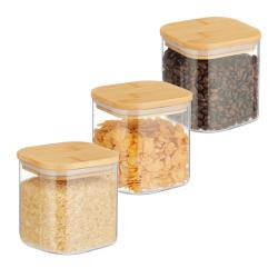 Lot de 3 bocaux carr&eacute;s de conservation cuisine 12 x 12 x 15 cm &eacute;tanches design naturel en verre tra