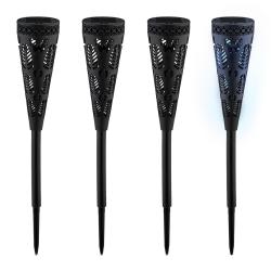 Lot de 2 lampes solaires en forme de flambeau d&eacute;coratives jardin 41 x 7 cm en plastique noir 13_001