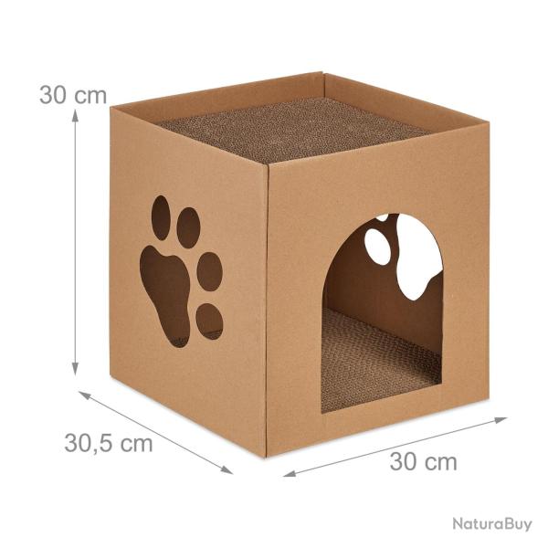 Niche pour chat maison en carton 60 x 45 x 45 cm cachette confortable design moderne en carton blan