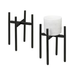 Lot de 2 porte-plantes r&eacute;glable pratique design sobre int&eacute;rieur 31 x 26-37 x 26-37 cm en fer noir 1
