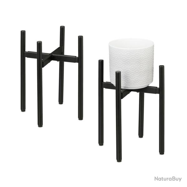 Lot de 2 porte-plantes r�glable pratique design sobre int�rieur 31 x 26-37 x 26-37 cm en fer noir 1