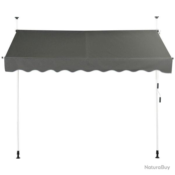 Auvent manuel r�tractable 250 x 125 cm r�glable 200-300 cm en aluminium gris style moderne et prati