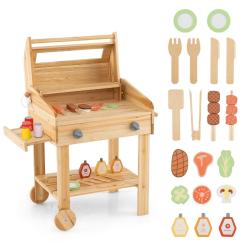 Barbecue en bois pour enfants 53 x 36 x 63 cm plaisir de grillade r&eacute;aliste d&eacute;co naturelle en bois n