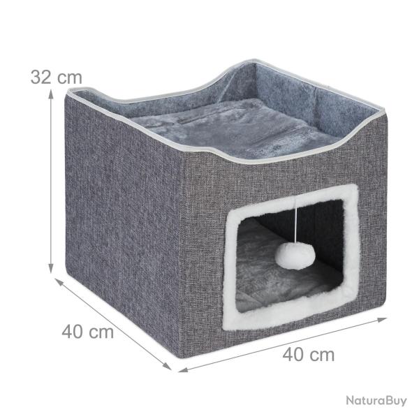 Lot de 2 grottes douillettes pour chat int�rieur confort optimal 60 x 40 x 40 cm en tissu gris 13_0