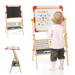 Chevalet d'art en bois rotatif 62 x 45 x 118 cm 3 zones &eacute;ducatives ambiance cr&eacute;ative en bois multic