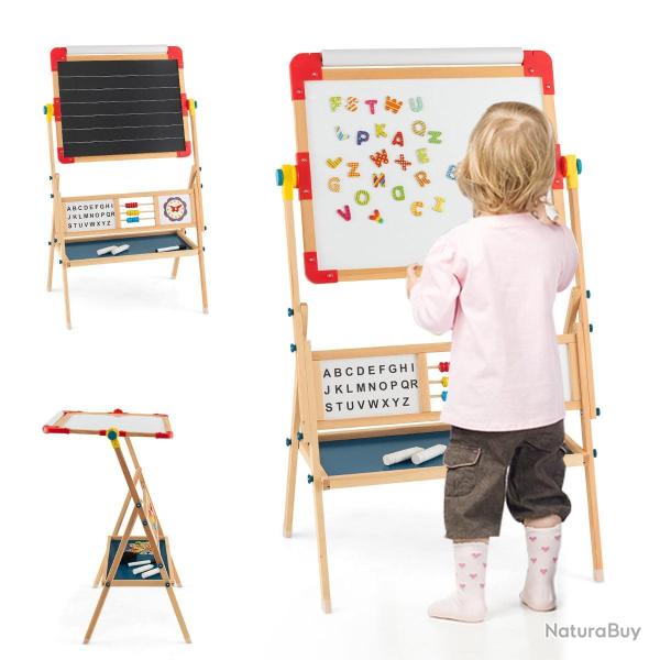 Chevalet d'art en bois rotatif 62 x 45 x 118 cm 3 zones �ducatives ambiance cr�ative en bois multic