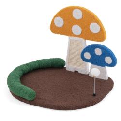 Lit pour chat en forme de champignon 59 x 49 x 43 cm avec griffoir jouet et appuie-t&ecirc;te rembourr&eacute; e