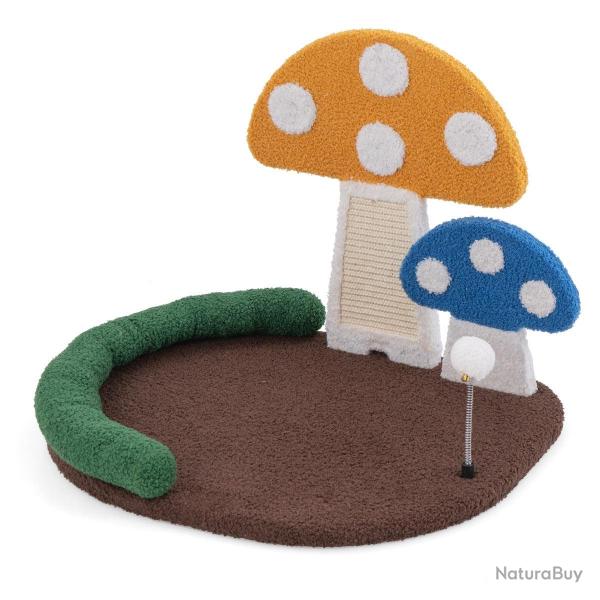 Lit pour chat en forme de champignon 59 x 49 x 43 cm avec griffoir jouet et appuie-t�te rembourr� e