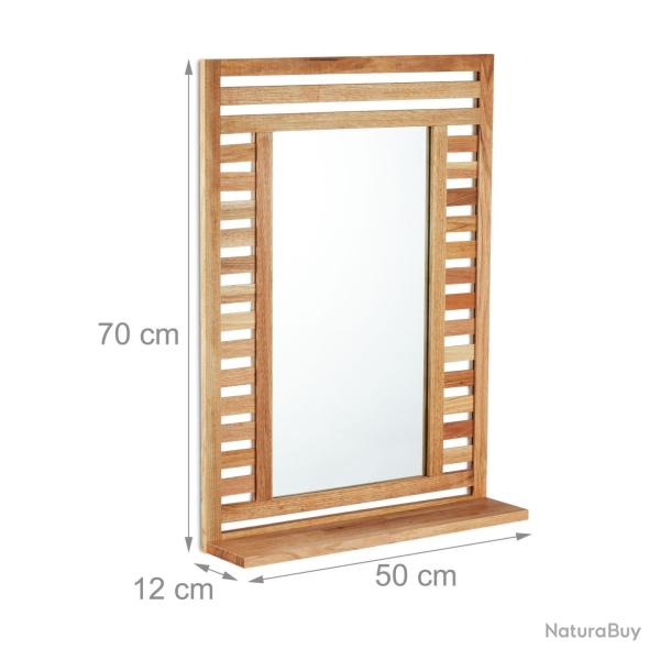 Miroir mural rectangulaire pratique avec tablette rangement 100 x 60 cm en bois de noyer 13_0013609