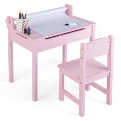 Lot de bureau pour enfants 60 x 40 x 58 cm avec plateau rabattable et chaise ergonomique en bois ma
