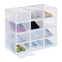 Lot de 12 bo&icirc;tes de rangement empilables transparentes pour chaussures 30 x 20 x 12 cm en plastique
