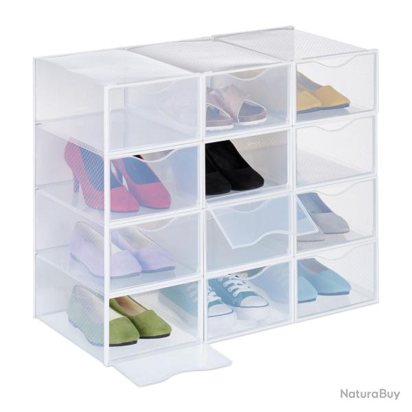 Lot de 12 bo�tes de rangement empilables transparentes pour chaussures 30 x 20 x 12 cm en plastique