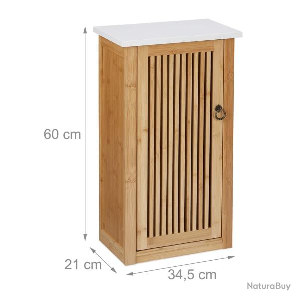 Rangement �troit salle de bain porte d�corative lamelles �tag�re r�glable 56 x 30 x 80 cm en bambou