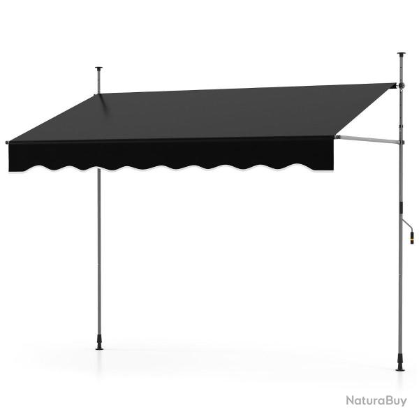 Store r�tractable 250 x 120 x 210-300 cm manivelle r�glable et protection solaire en polyester noir