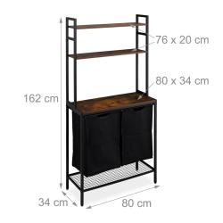 Meuble &agrave; linge pratique avec sacs amovibles rangement 120 x 60 x 30 cm en bois noir 13_0014703