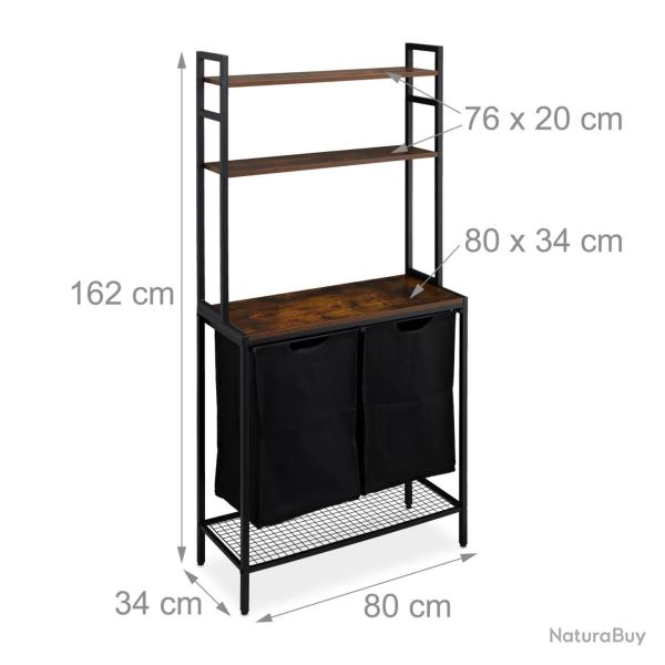 Meuble � linge pratique avec sacs amovibles rangement 120 x 60 x 30 cm en bois noir 13_0014703