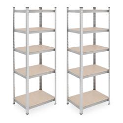 Lot de 2 &eacute;tag&egrave;res de rangement 90 x 40 x 180 cm 5 niveaux r&eacute;glables en acier gris 13_0014268