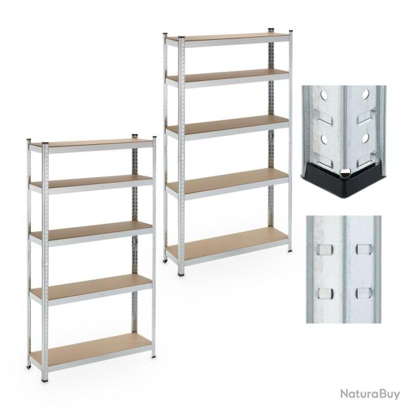 Lot de 2 �tag�res robustes pour rangement modulable garage cave 90 x 40 x 180 cm en acier gris 13_0