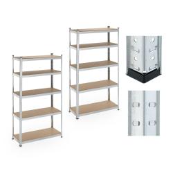 Lot de 2 &eacute;tag&egrave;res spacieuses avec 5 niveaux modulables pour garage cave atelier 90 x 30 x 180 cm en