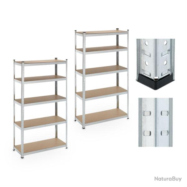 Lot de 2 �tag�res spacieuses avec 5 niveaux modulables pour garage cave atelier 90 x 30 x 180 cm en