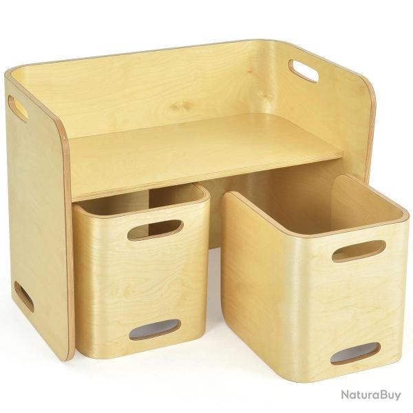 Lot de 1 table enfant 66 x 41 x 51 cm avec 2 chaises ergonomiques gain de place design moderne en b