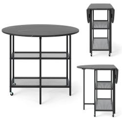 Table pliante ronde 100 x 100 x 80 cm pour 2 &agrave; 4 personnes avec rangement pratique et roulettes ver