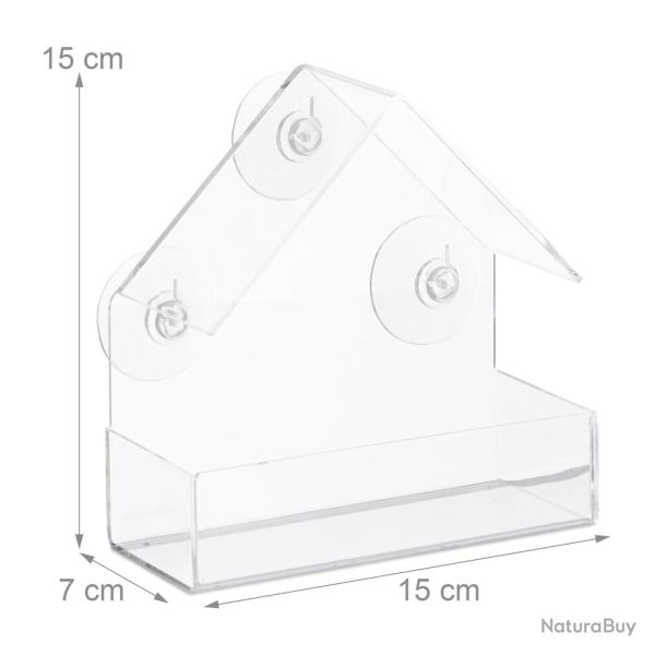 Lot de 2 mangeoires � oiseaux transparentes design en plastique pour fen�tre 20 x 10 x 10 cm en pla