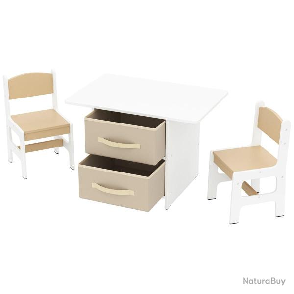 Lot de table enfant avec 2 chaises et 2 tiroirs en tissu ergonomique 71 x 48 x 50 cm design moderne