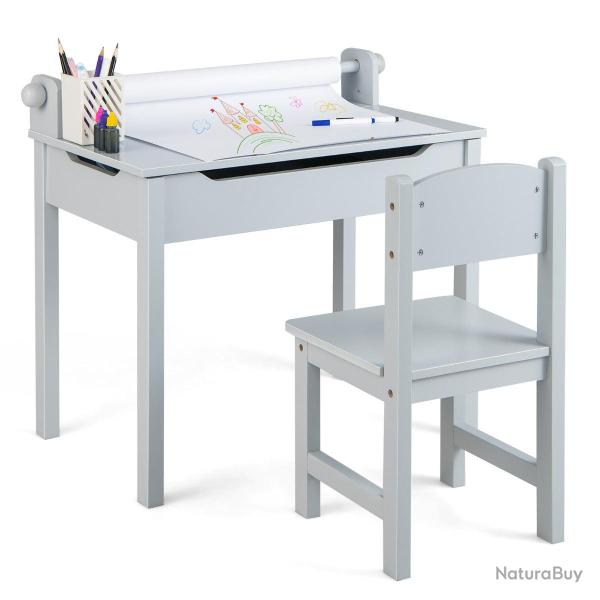 Table multi-activit�s et chaise 60 x 40 x 58 cm support de rouleau de papier rangement ergonomique
