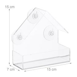 Lot de 4 mangeoires &agrave; oiseaux design moderne fen&ecirc;tre 25 x 15 x 10 cm en plastique transparent 13_00