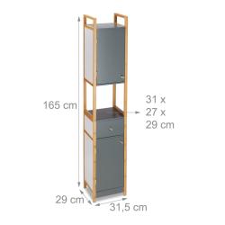Armoire haute de salle de bain moderne 180 x 60 x 30 cm avec tiroir et &eacute;tag&egrave;re gain de place en bam