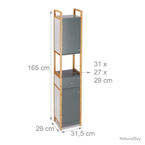 Armoire haute de salle de bain moderne 180 x 60 x 30 cm avec tiroir et �tag�re gain de place en bam